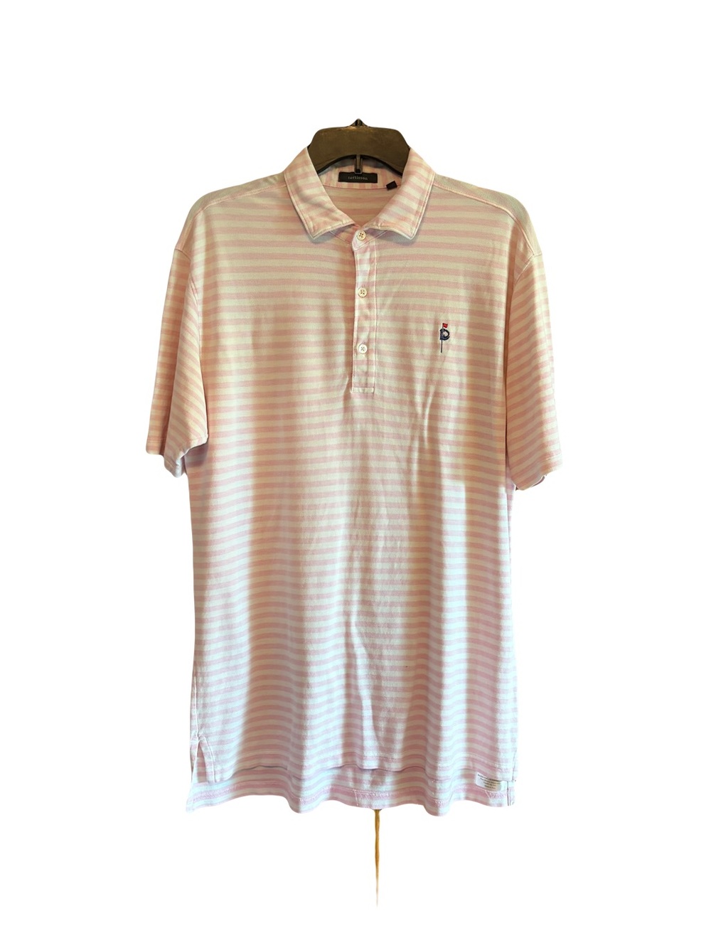 Turtleson Men's Pink Striped Polo Shirt - Classic Short Sleeve size large